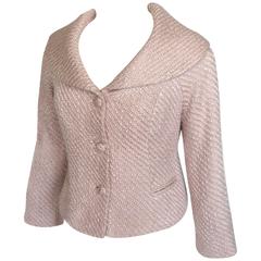 Pierre Cardin Pale Pink Knit Jacket with Shawl Collar 1980s Size 8