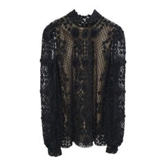 Valentino Black Beige Embellished Blouse