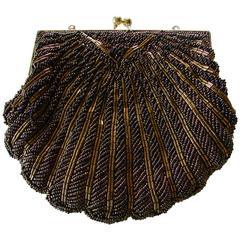 Exquisite Walborg Beaded Kisslock Evening Bag with Silk Satin Lining 1970s 