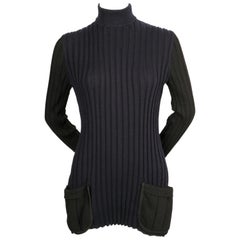 2015 CELINE by PHOEBE PHILO navy & black ribbed sweater tunic with patch pockets