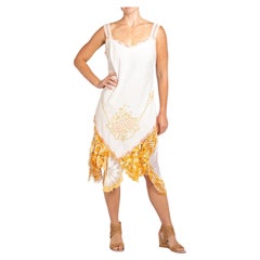 MORPHEW COLLECTION White  & Orange Cotton Blend With Handmade Crochet Dress