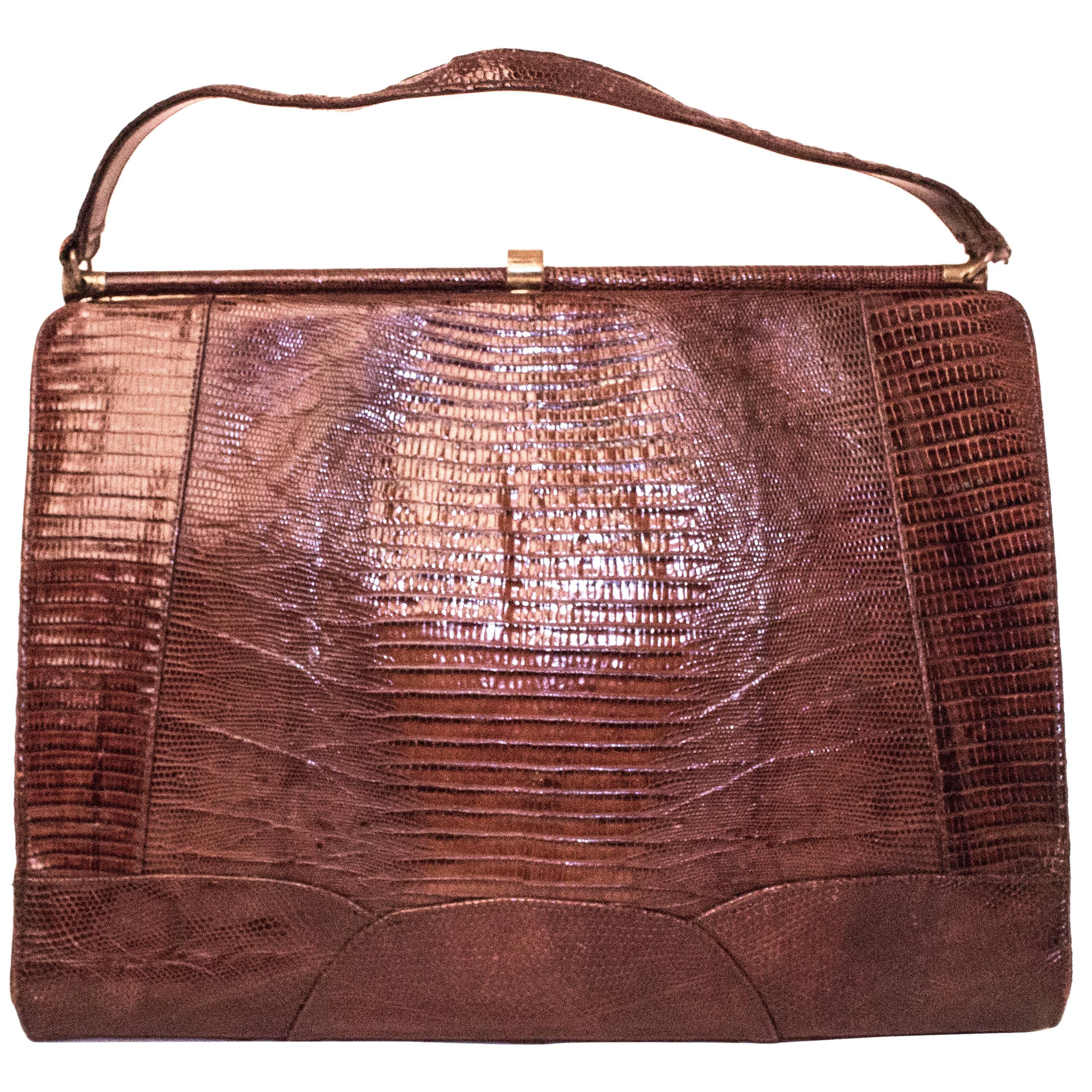 60s Brown Reptile Handbag  