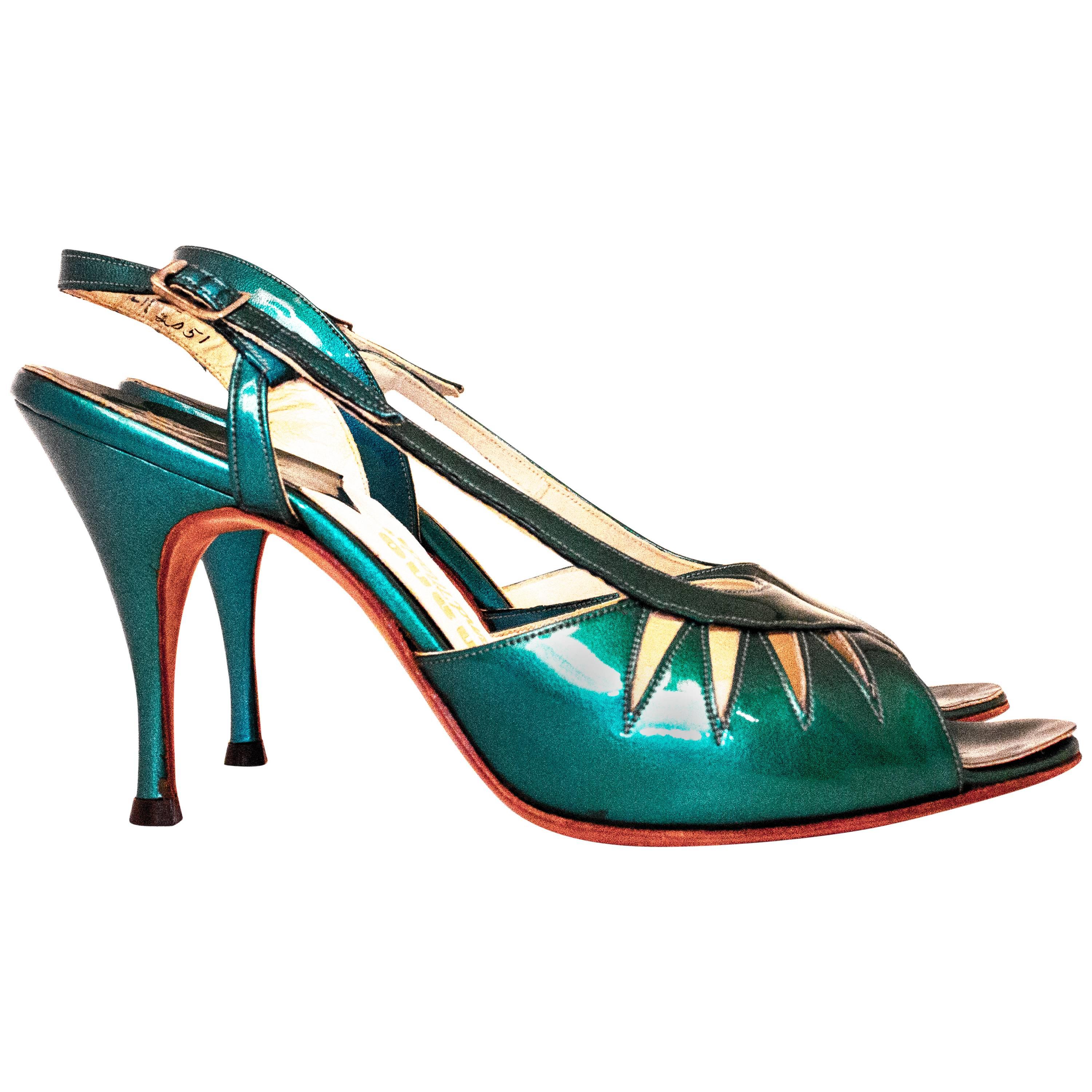60s Green Patent Leather Slingback heel