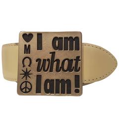 Moschino "I am what I am" cream leather belt NWOT 6