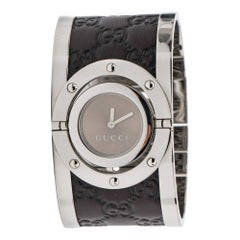 Gucci Brown Stainless Steel Leather Twirl YA112433 Women's Wristwatch 33 mm