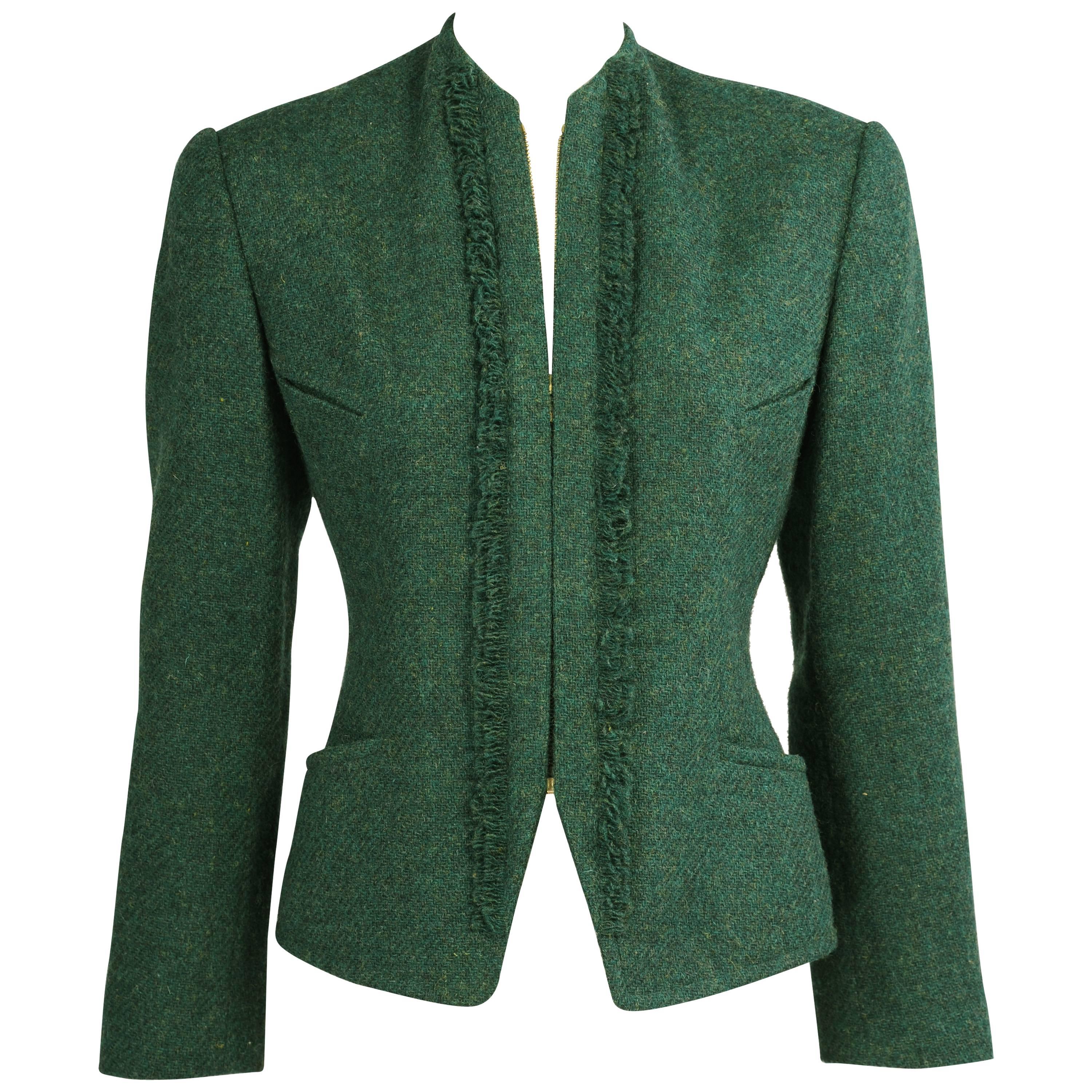 Hermes Forest Green Zip Front Jacket Skirt Suit