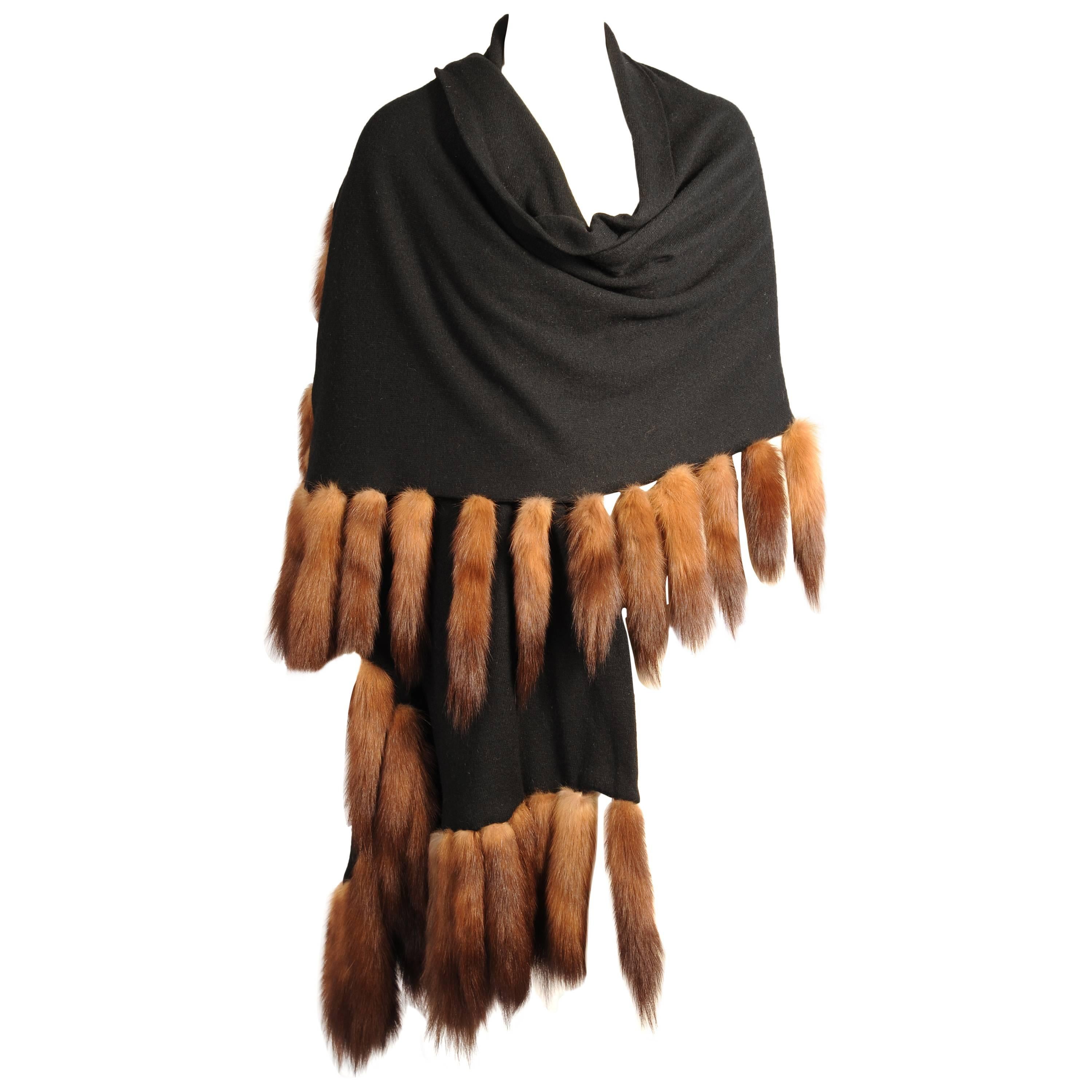 Black Cashmere Wrap with Sable Tails