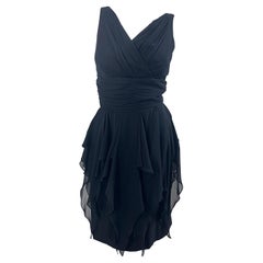 1950s Demi Couture Black Chiffon Handkerchief Waterfall Panel Vintage 50s Dress