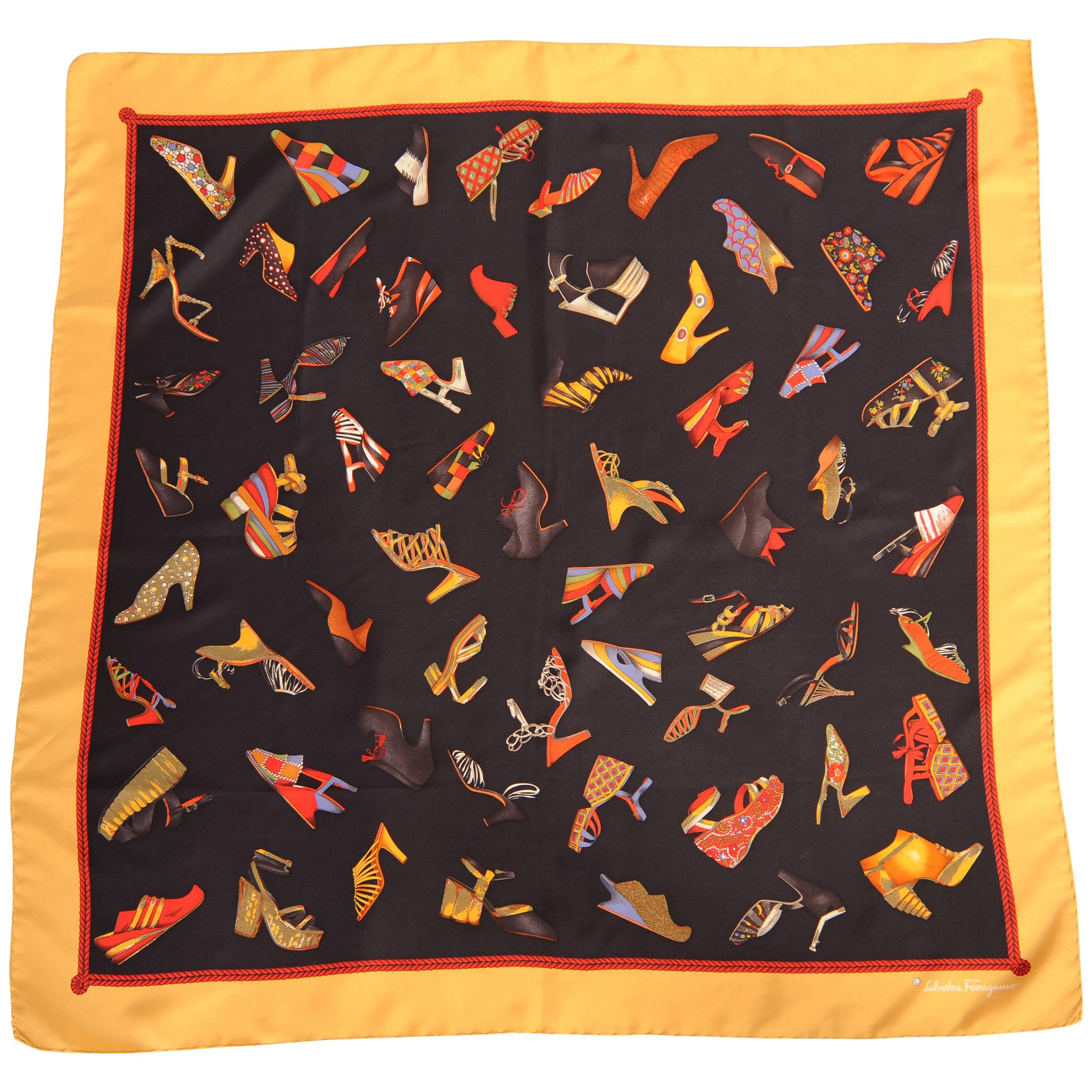 Iconic Salvatore Ferragamo Scarf with Shoe Designs