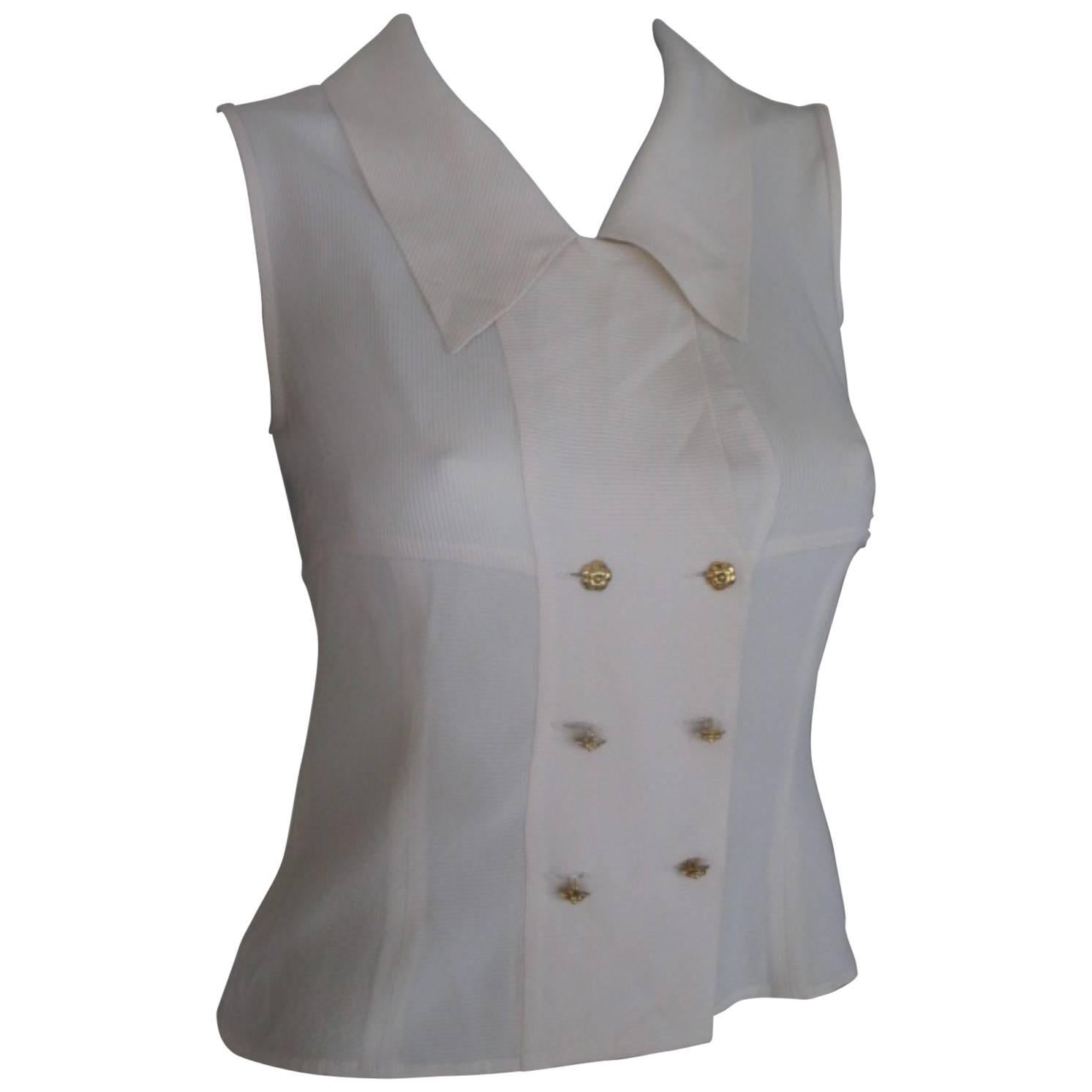 Chanel Sleeveless Blouse with Gold Flower Buttons