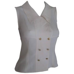 Vintage Chanel Sleeveless Blouse with Gold Flower Buttons
