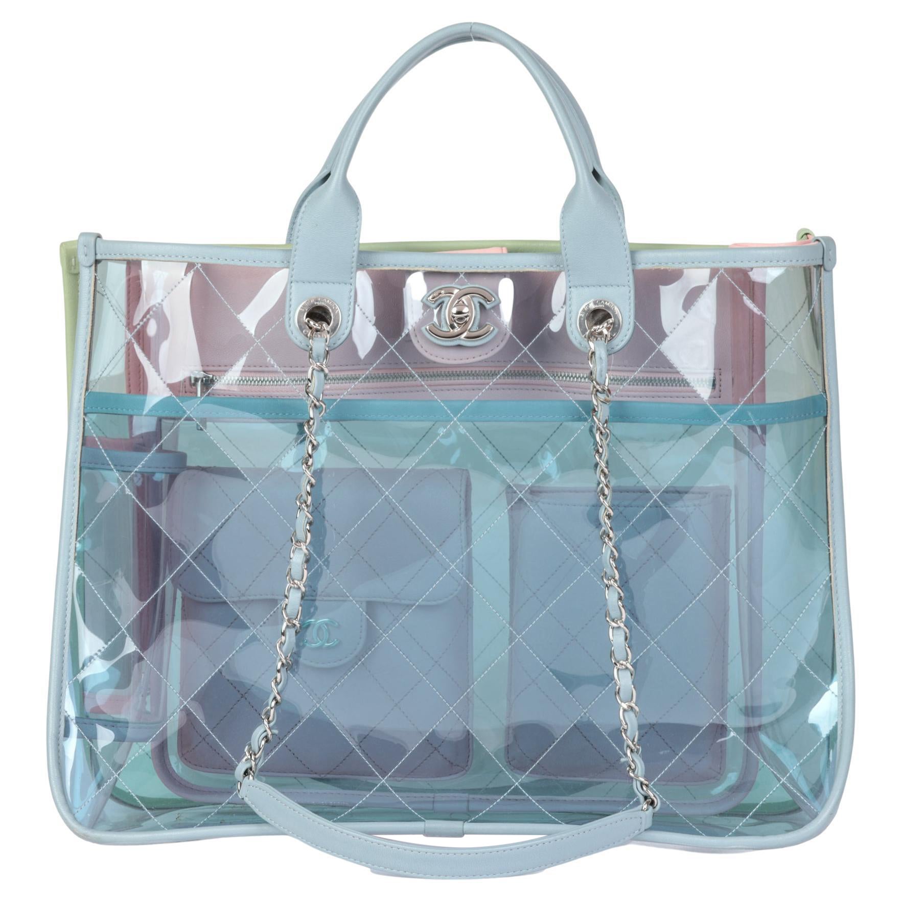 Chanel Green, Blue, Pink Lambskin and PVC Coco Splash Large Shopping Tote  at 1stDibs