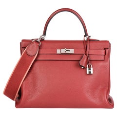 HERMÈS Rouge H Clemence Leather Amazone Kelly 35cm Retourne