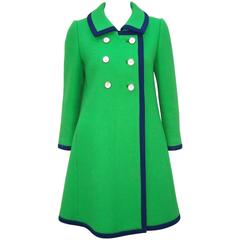 Mod 1960's Lilli Ann 'That Girl' Kelly Green & Navy Blue Wool Coat