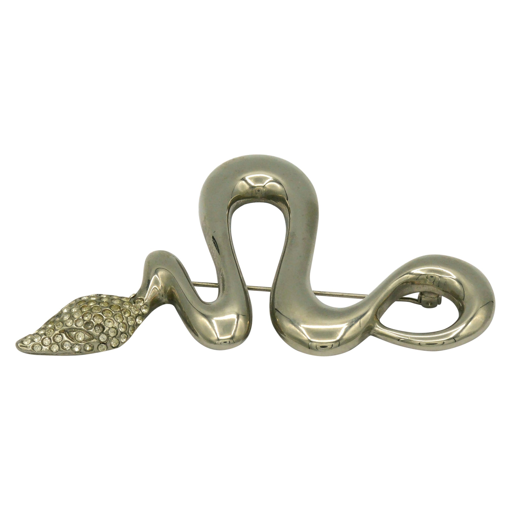JEAN LOUIS SCHERRER Vintage Massive Jewelled Silver Tone Snake Brooch 