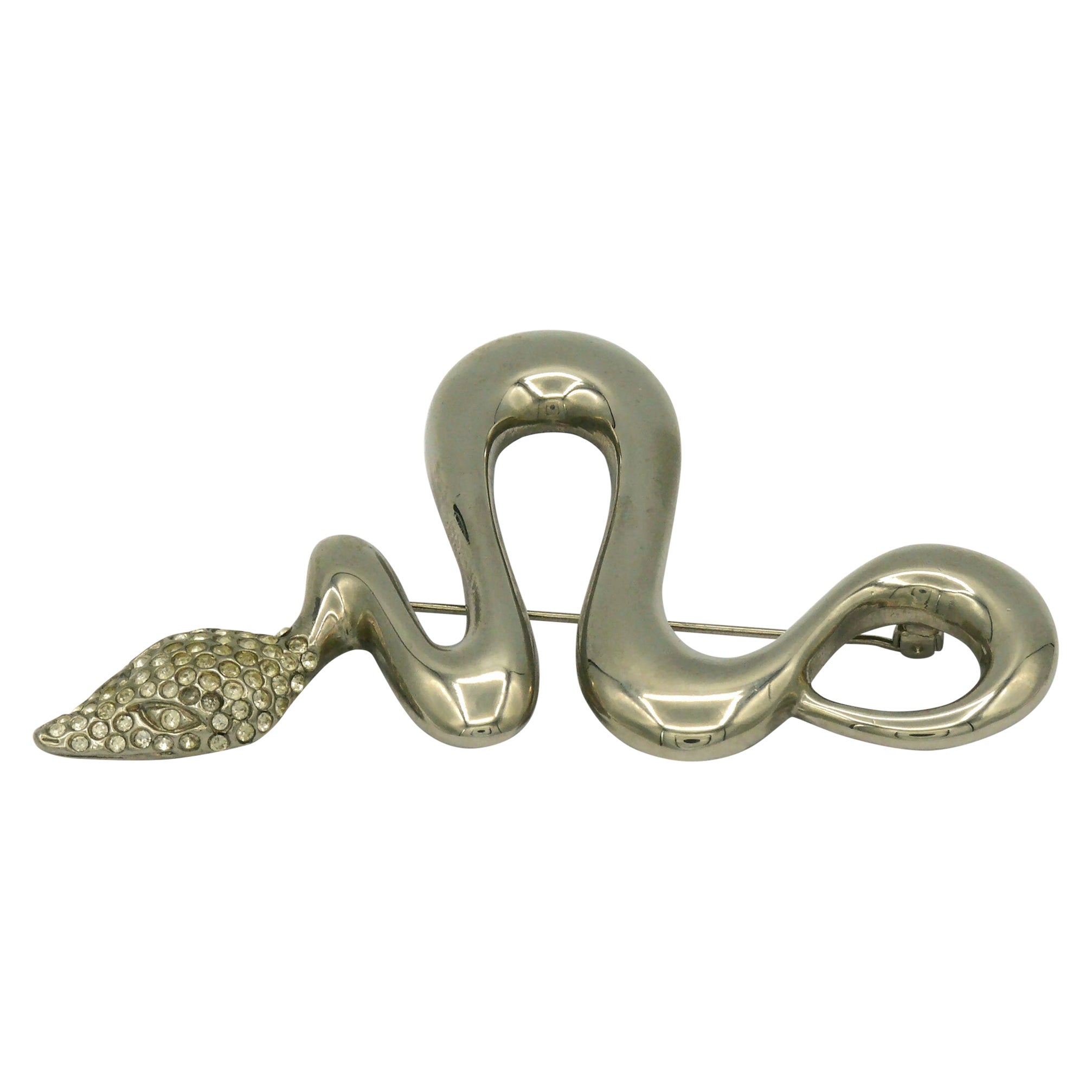 JEAN LOUIS SCHERRER Vintage Massive Jewelled Silver Tone Snake Brooch For Sale