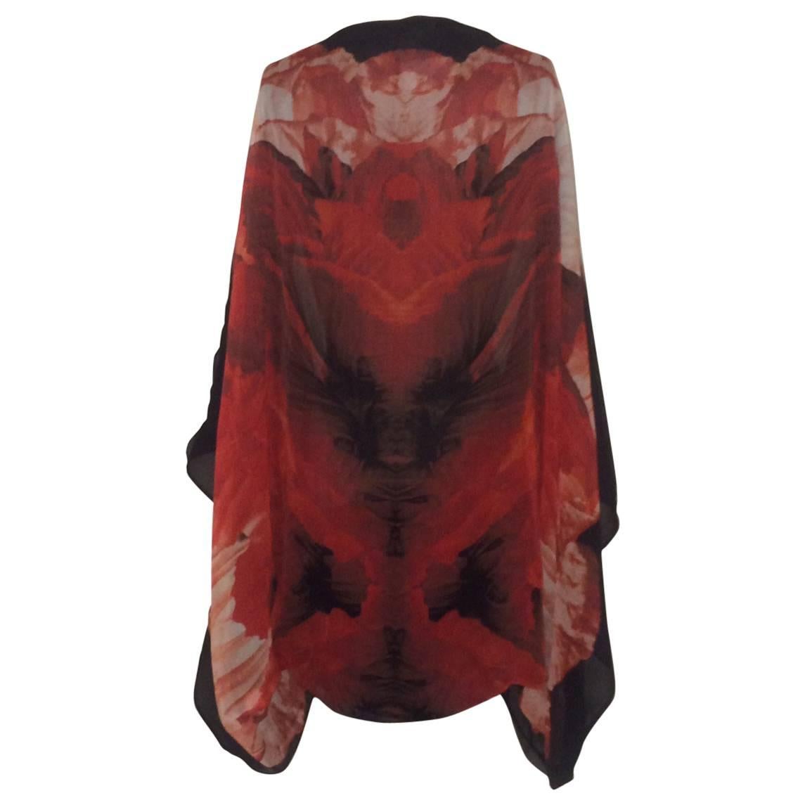 New Alexander McQueen Black and Red Silk Floral Cocoon Shawl Wrap with Tags