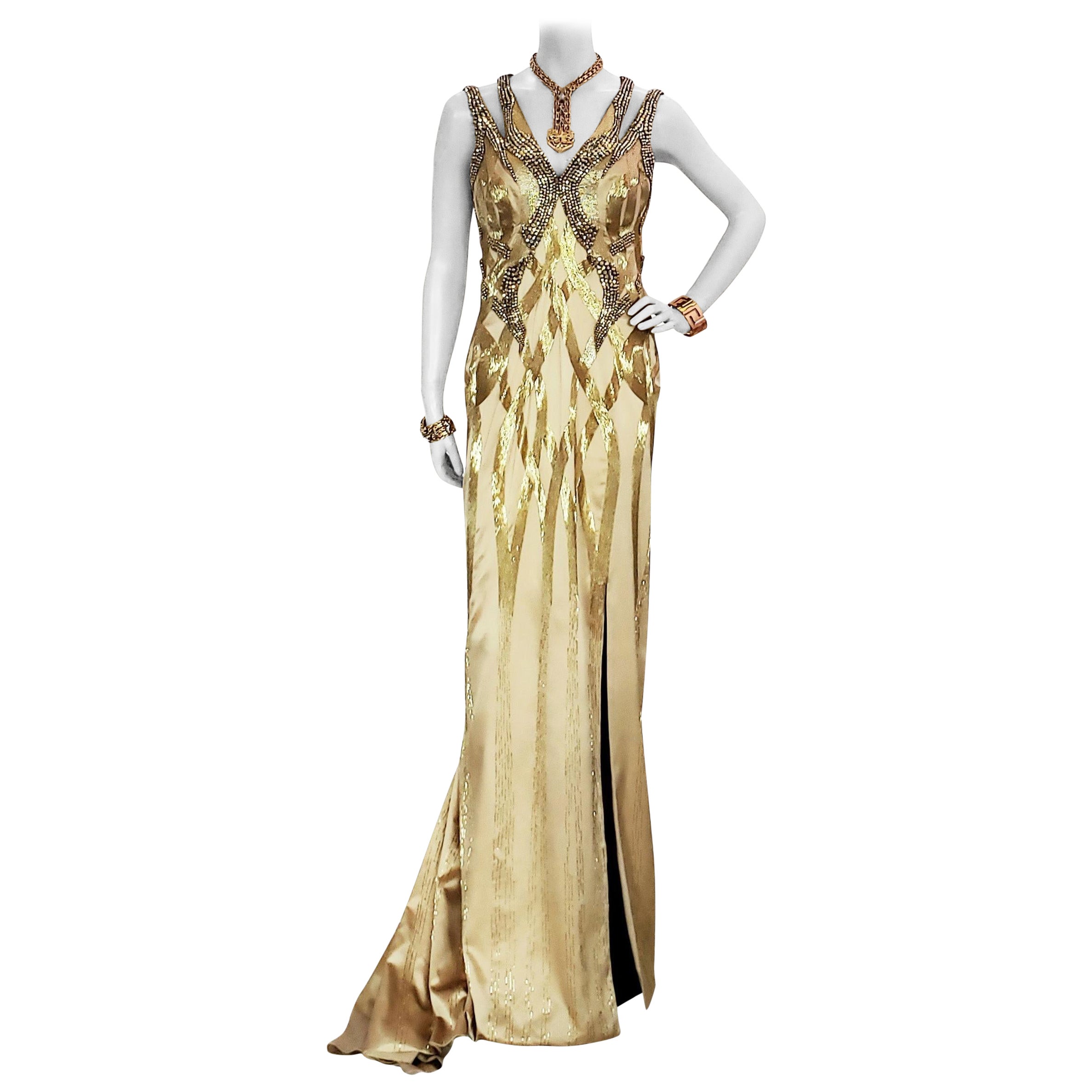 VERSACE GOLDEN EMBELLISHED w/ SWAROWSKI STONES GOWN  DRESS as seen on Irina  For Sale