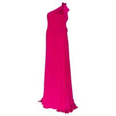 VERSACE - ROBE OUVERTE À UNE ÉPAULE EN SOIE FUCHSIA, 44 - 8, NEUF