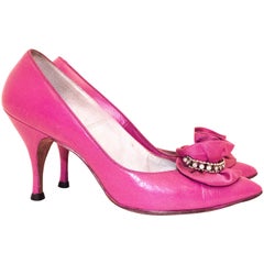 Vintage 60s Hot Pink Heels with Floral Embellishment