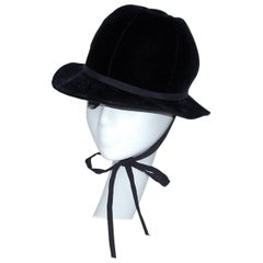 Vintage 1960's Adolfo Blue Velvet Bucket Style Hat For Saks Fifth Avenue 