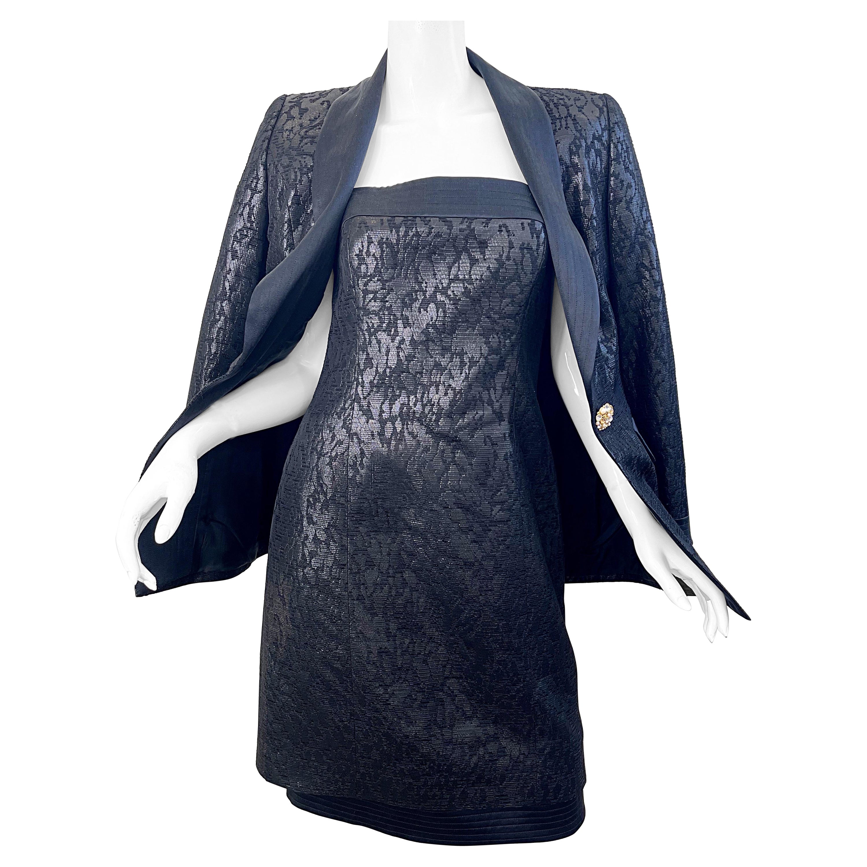 Escada Couture 1990s NWT Black Size 38 Vintage 90s Strapless Dress + Jacket Suit For Sale