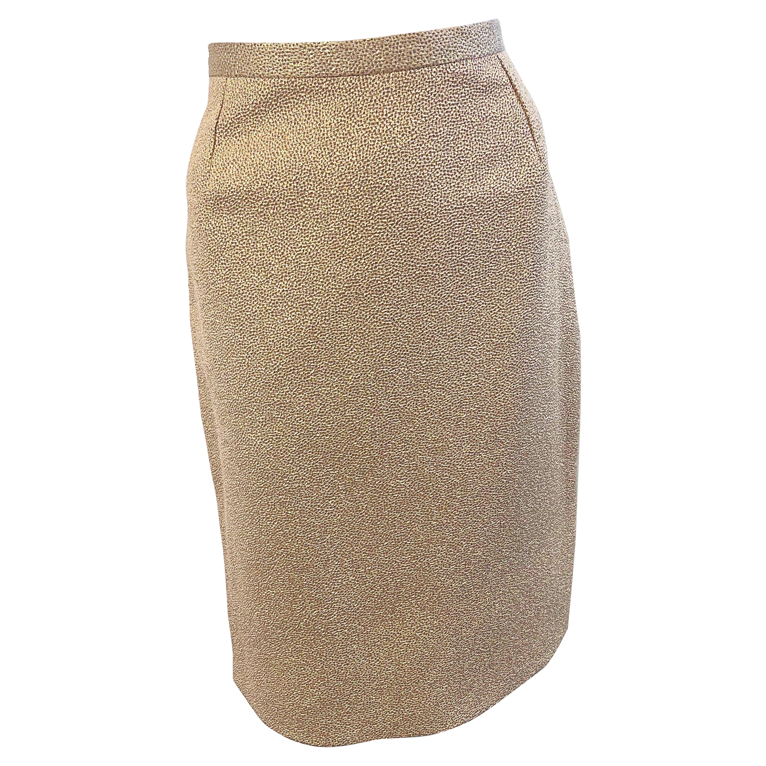 Dolce and Gabanna Size 44 / 8 2000s Y2K Gold Metallic High Waisted Pencil Skirt For Sale