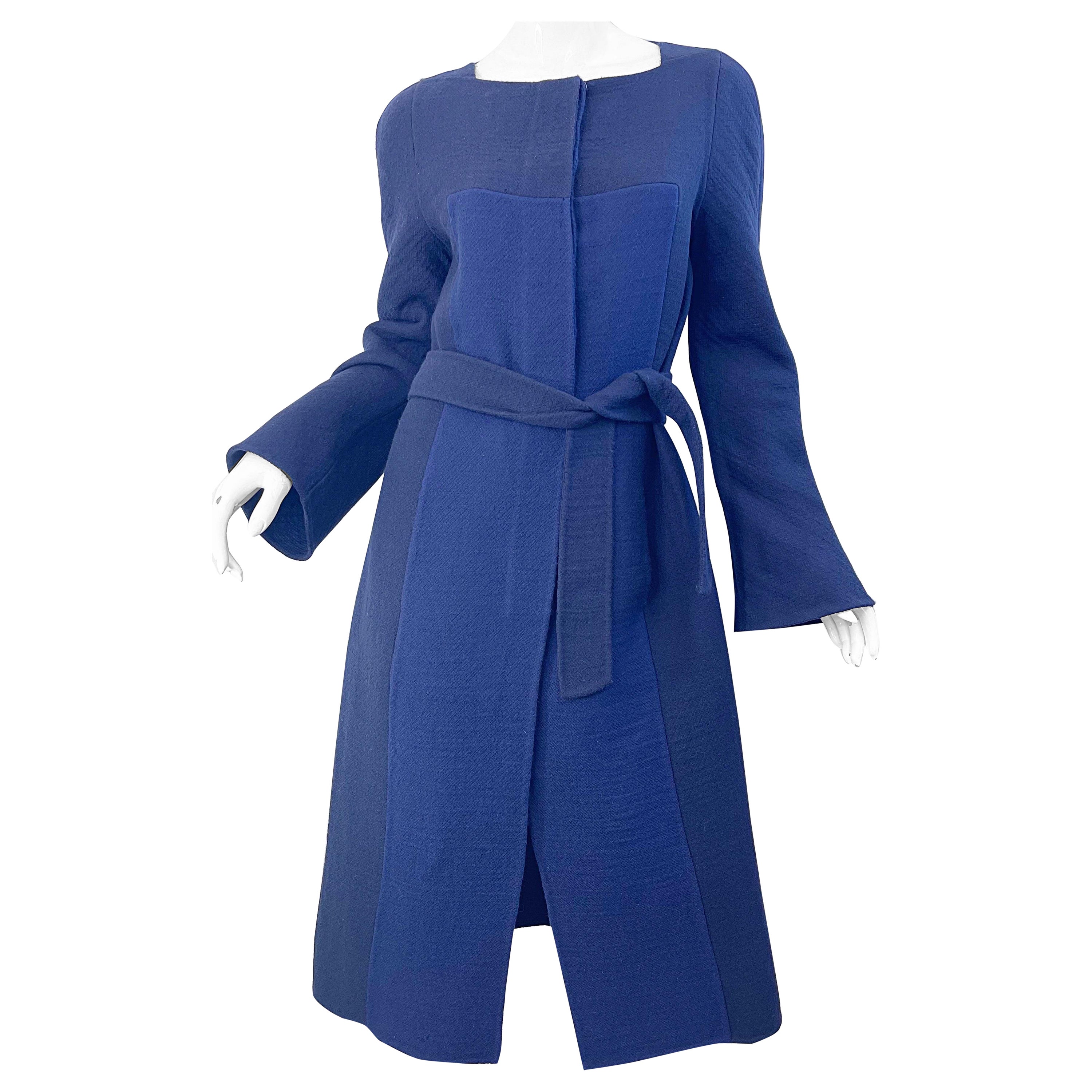 Marc Jacobs 2000s Size 8 Navy Blue Wool Belted Color Block Y2K Jacket Coat For Sale