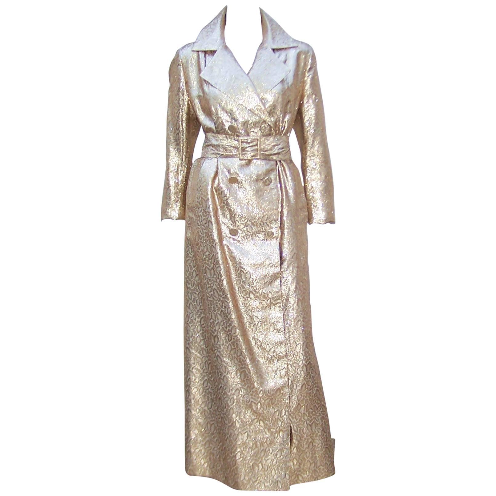 Glam 1960's Lawrence of London Gold Trench Coat Style Dress