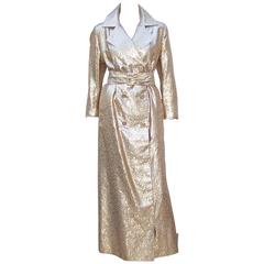 Glam 1960's Lawrence of London Gold Trench Coat Style Dress at 1stDibs