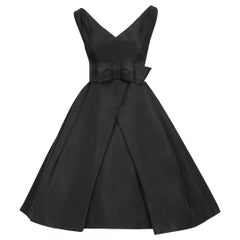 Retro 1956 Christian Dior Haute Couture Documented Black Silk 'New Look' Dress