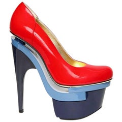 New Versace Red Patent Leather Triple Platform Pumps