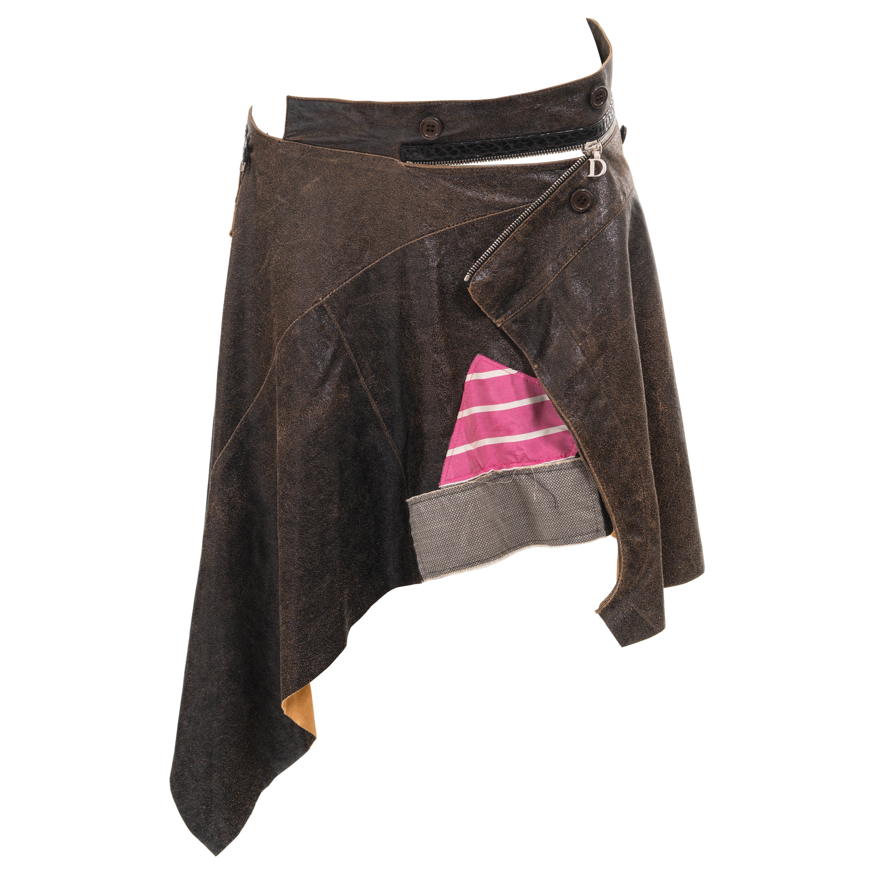 Christian Dior by John Galliano deconstructed brown leather wrap skirt, ss 2001 For Sale