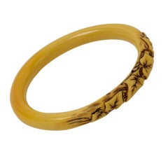 Celluloid Bracelet Bangle with Carved Ivy Leaves