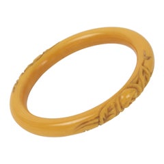 Art Deco Celluloid Carved Bracelet Bangle Floral Design