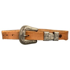 BARBARA Size 28 Tan Leather Skinny Belt