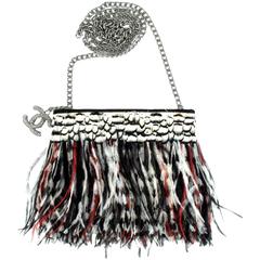 Chanel New - Ostrich Feather Crossbody Shoulder Bag Black White CC Silver Chain