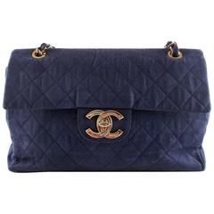 Chanel XL Maxi Denim Bag - Blue Shoulder Jumbo Handbag Flap Gold CC Retro