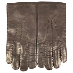 CALVIN KLEIN Brown Leather Cashmere Gloves