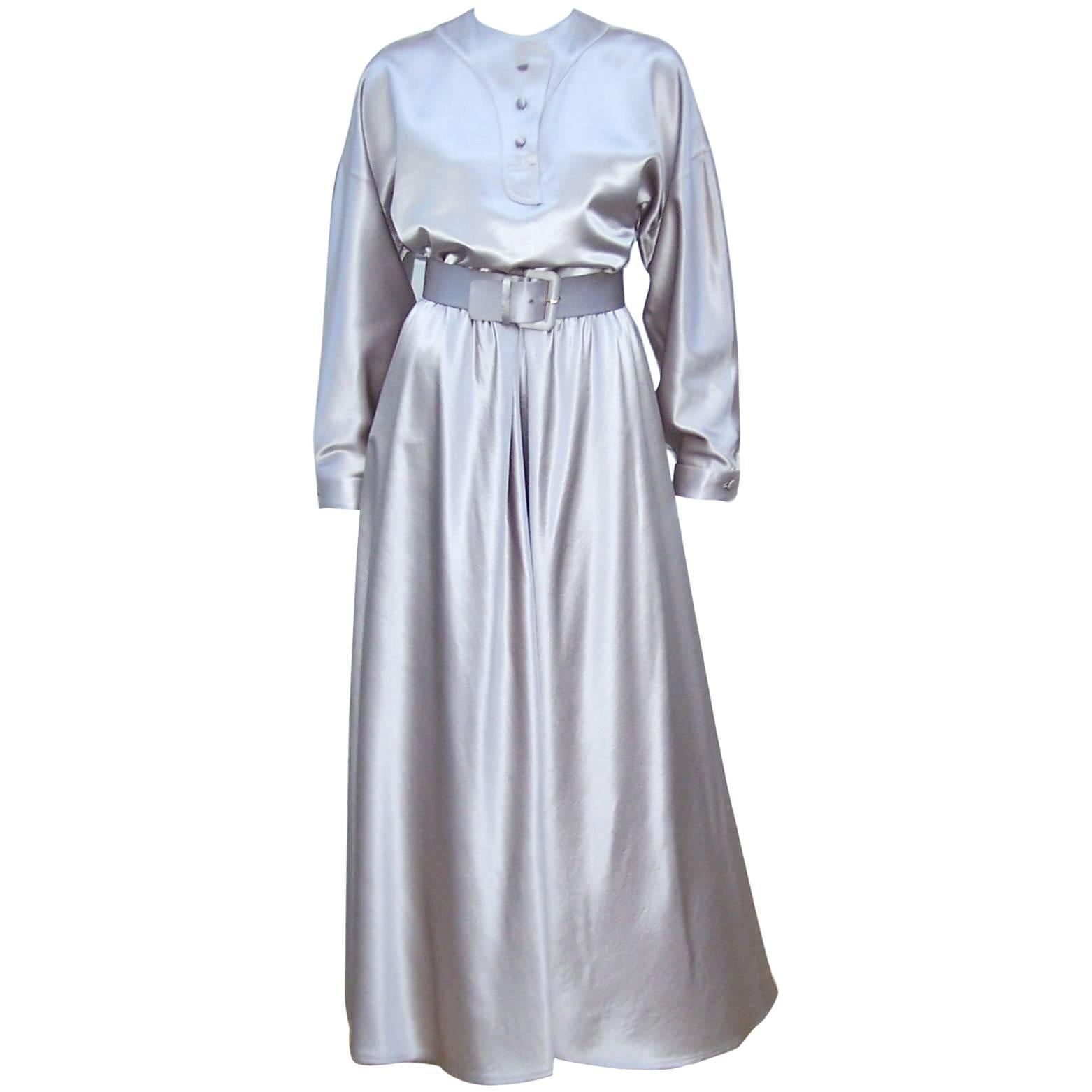 Futuristic 1970's Geoffrey Beene Platinum Silver 2-Piece Evening Dress