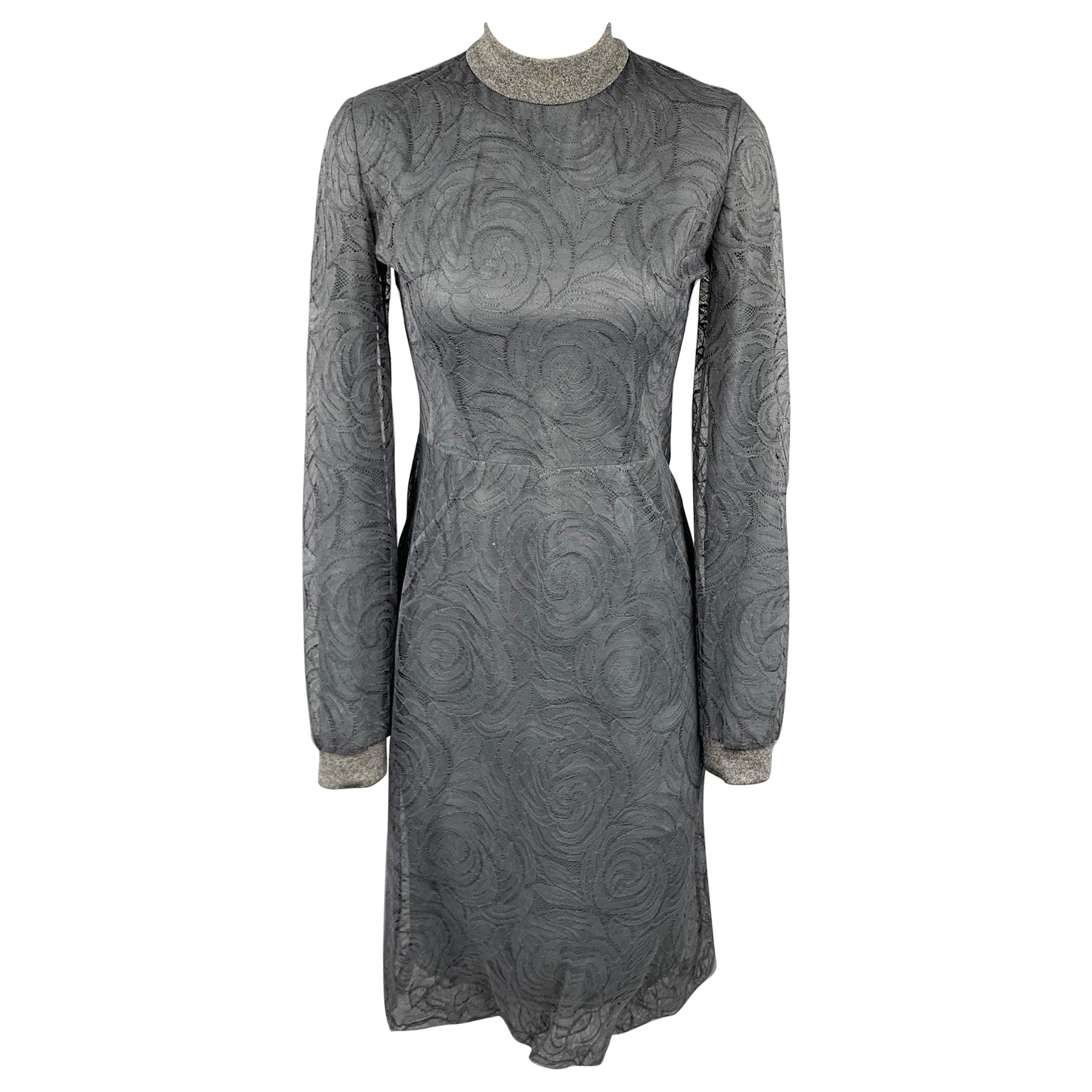 CALVIN KLEIN COLLECTION Size 4 Grey Lace Modal Blend Sheath Dress