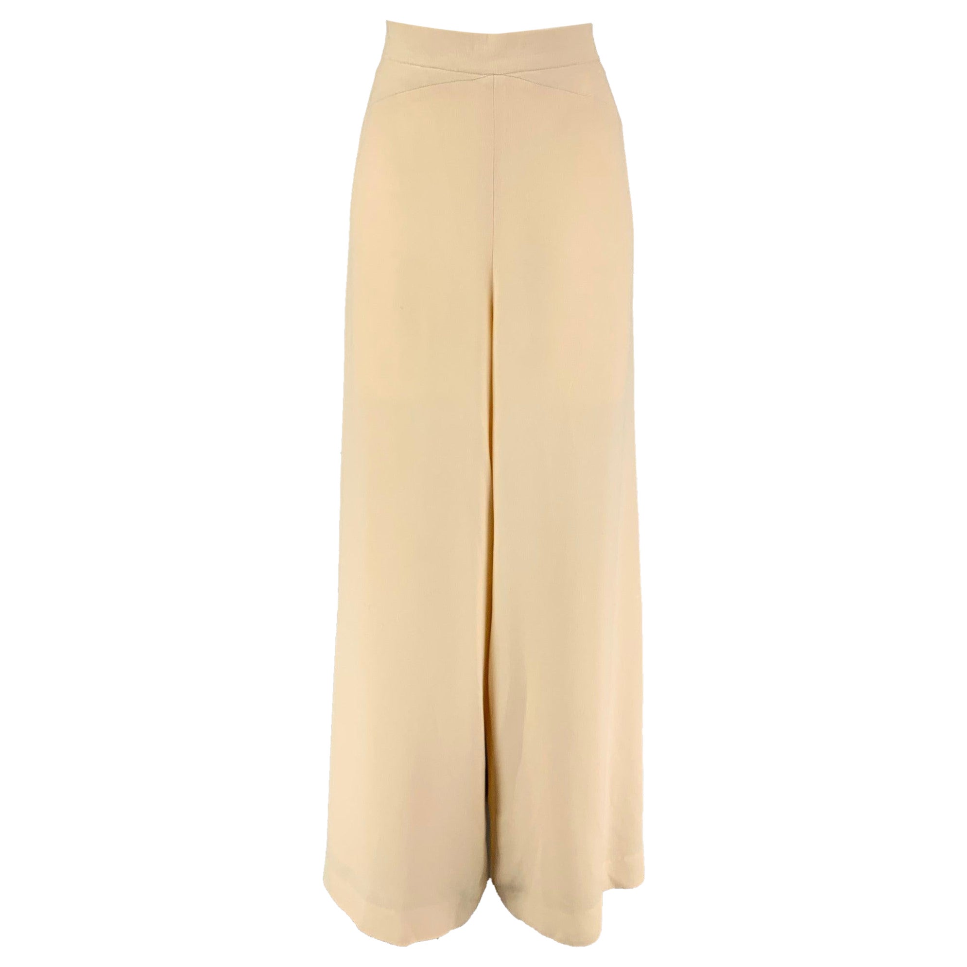 CHLOE Size 8 Cream Silk Wide Leg Dress Pants