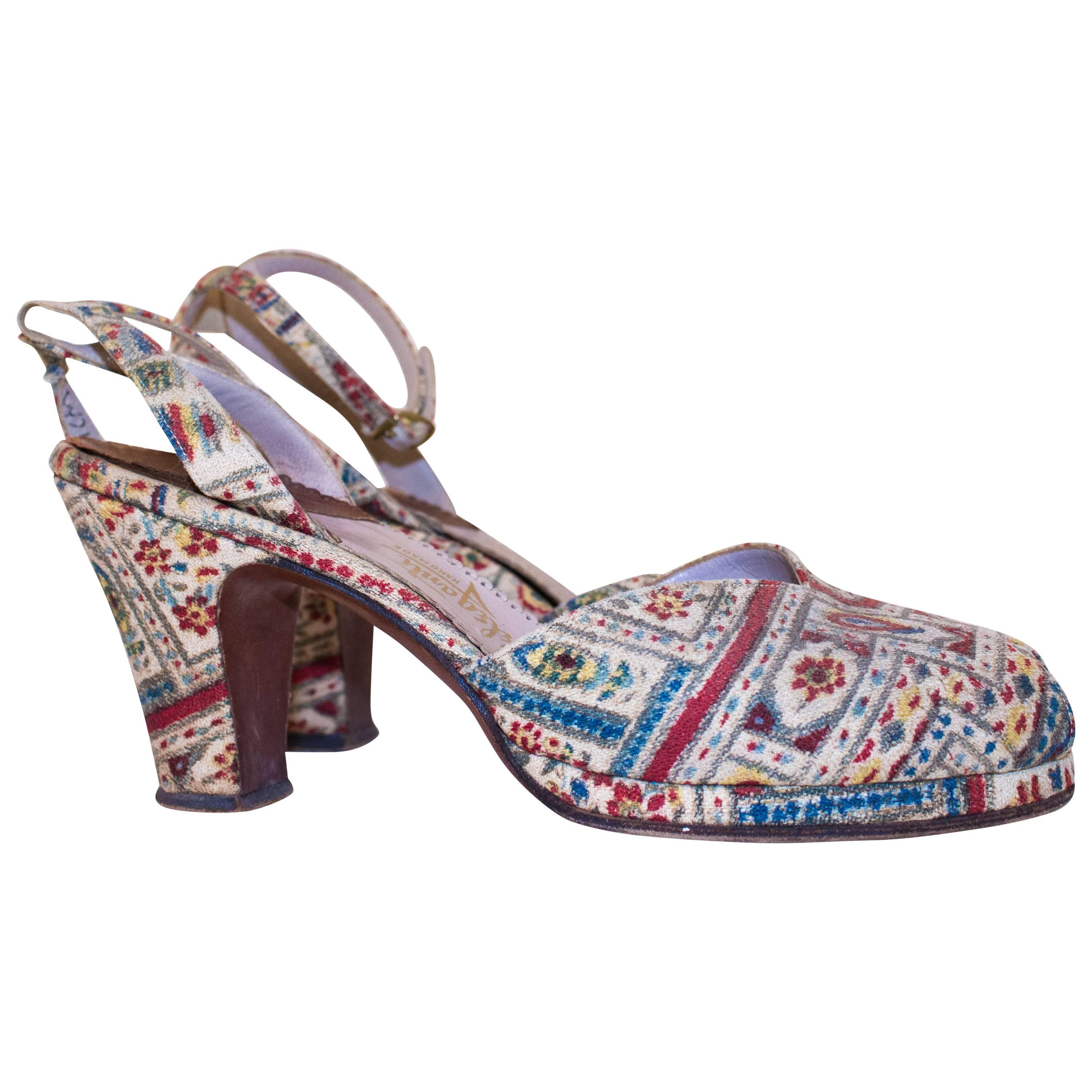 40s Exotic Print Peep-toe Heels