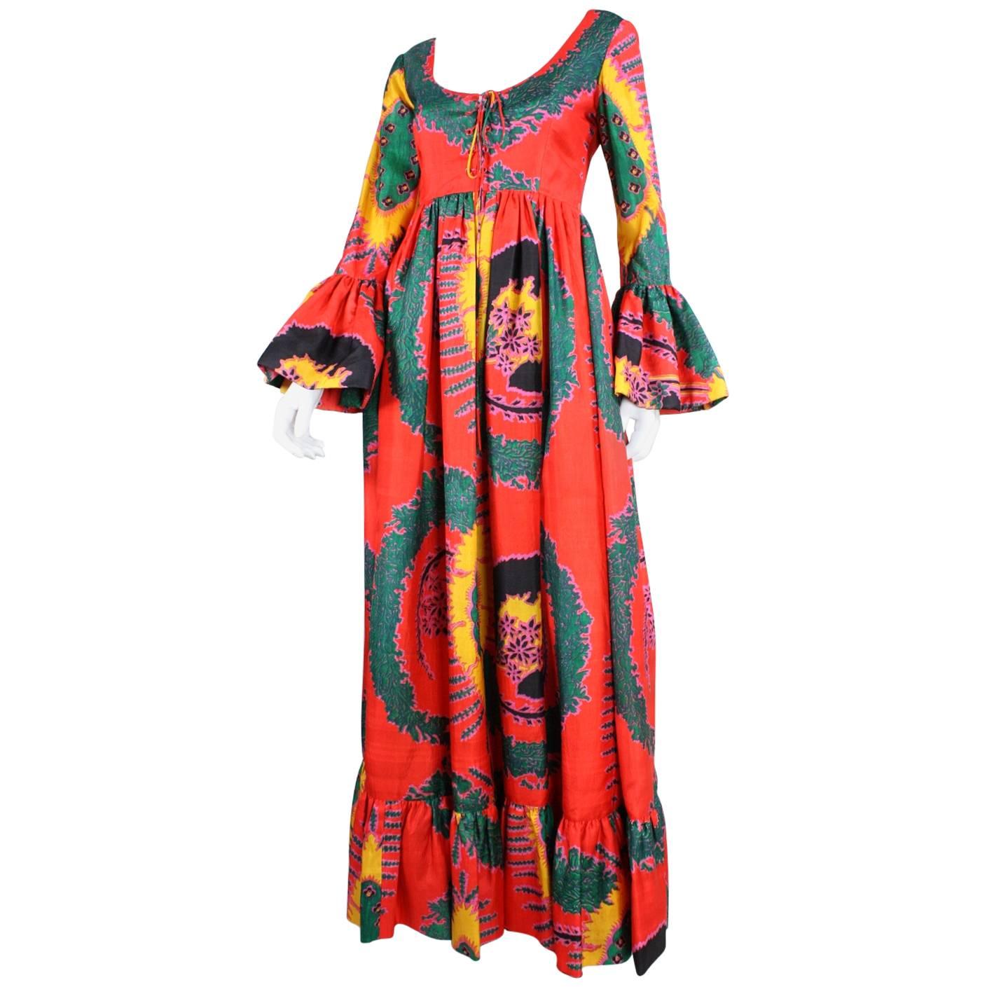 1970's Geoffrey Beene Printed Silk Gown For Sale