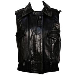 2002 BALENCIAGA by Nicolas Ghesquiere black leather runway vest with wool trim