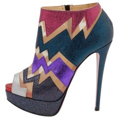 Christian Louboutin Multicolor Glitter Mesh Ziggy Peep-Toe Ankle Size 37.5