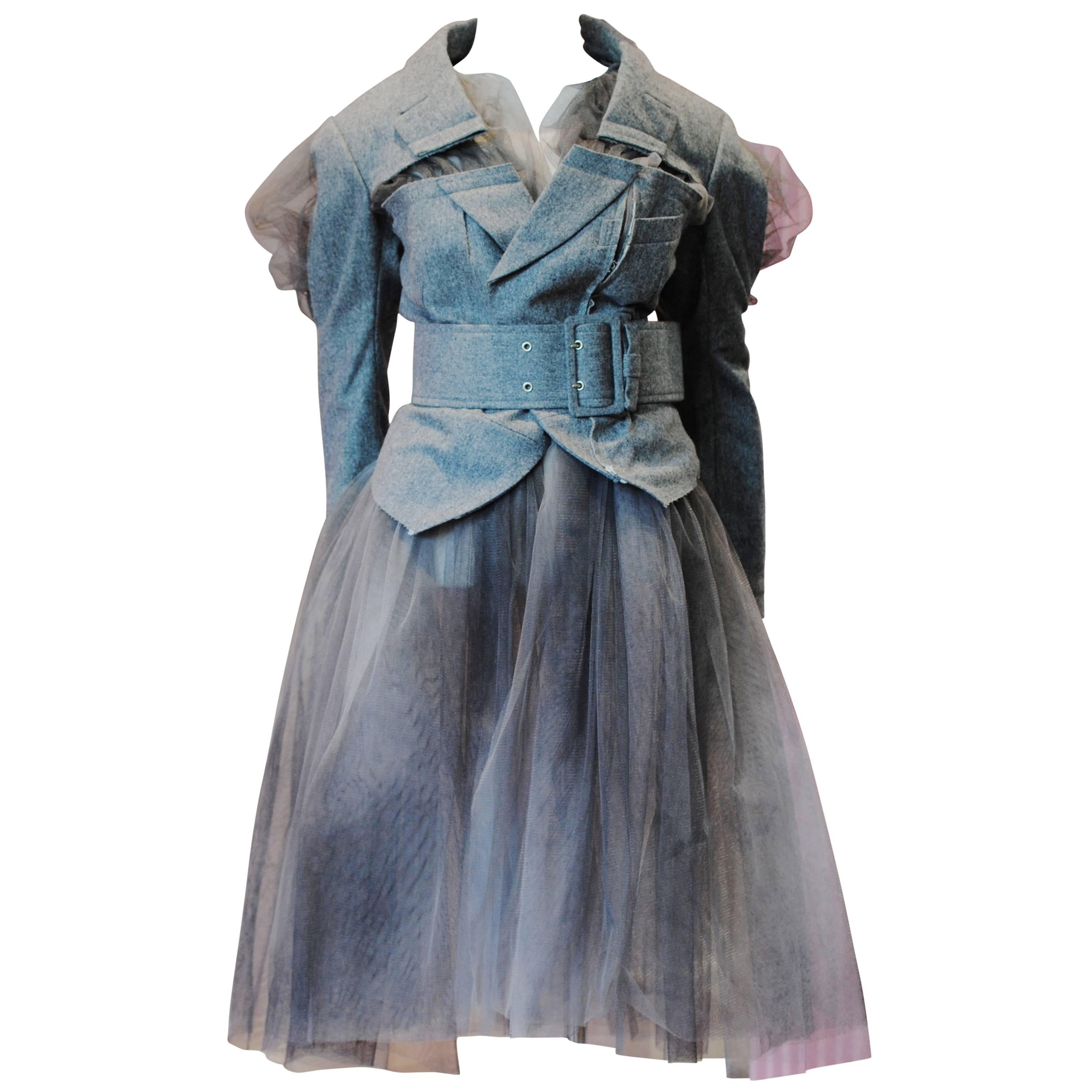 2007 COMME des GARÇONS deconstructed grey tulle jacket dress For Sale