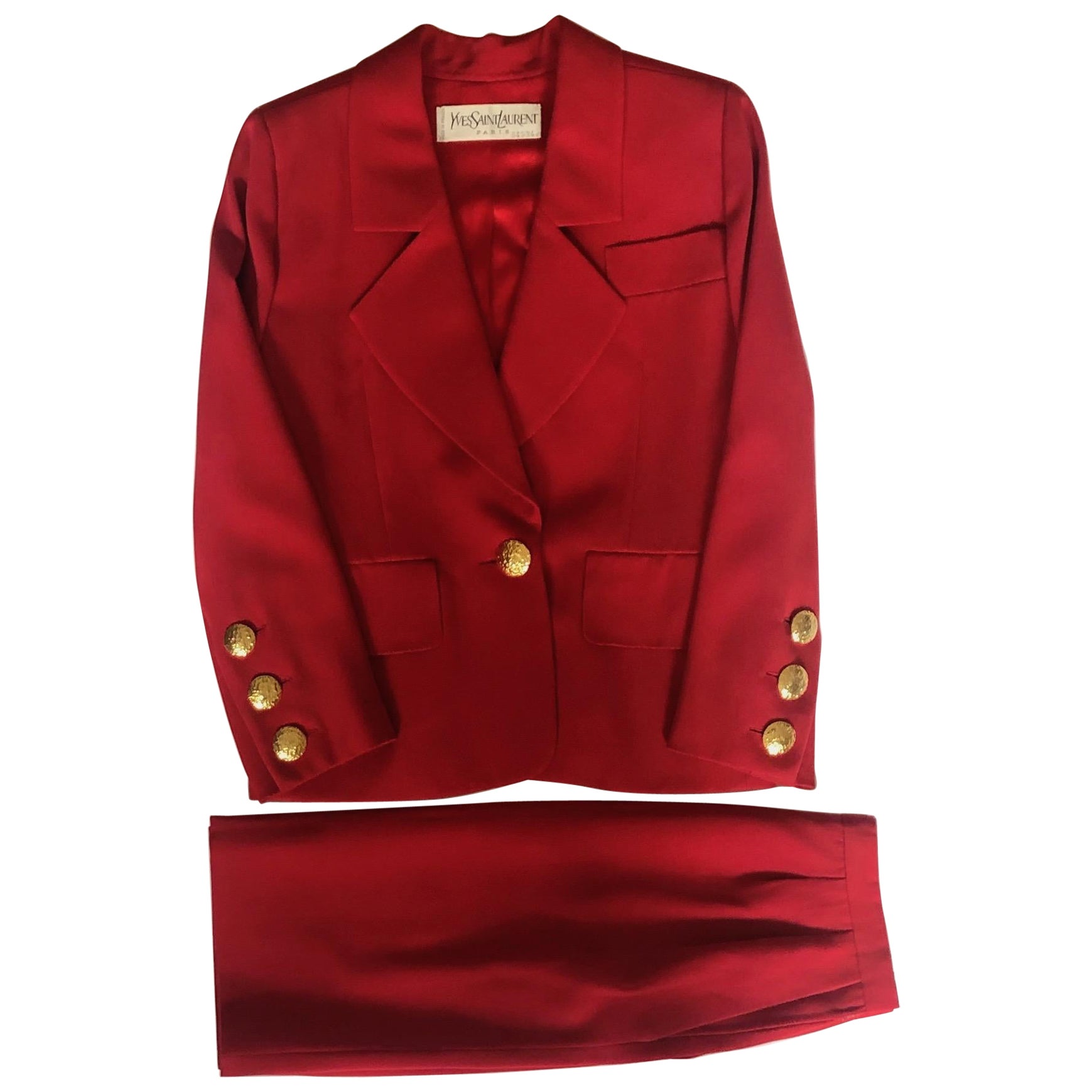 YVES SAINT-LAURENT Haute Couture 64534 Red Single Breasted Jacket Suit Vintage en vente