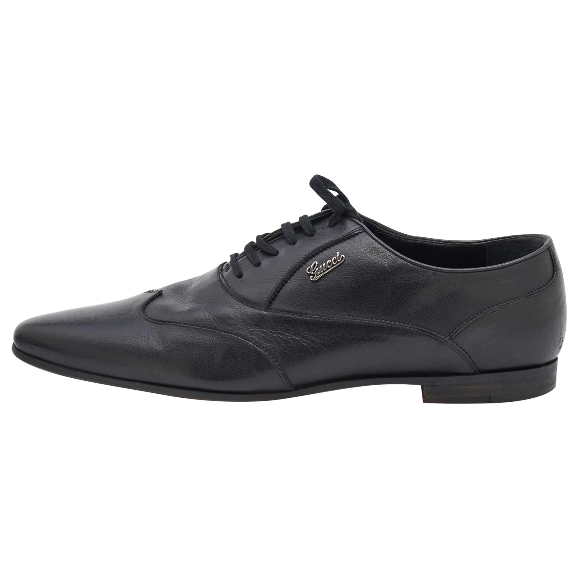 Gucci Black Leather Wingtip Lace Up Oxfords Size 43