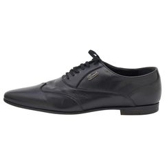 Used Gucci Black Leather Wingtip Lace Up Oxfords Size 43